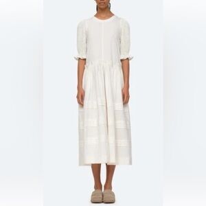 Sea New York Midi Dress Ivory 100% Cotton Tiered 1/2 Sleeve Mixed Media Sz XS